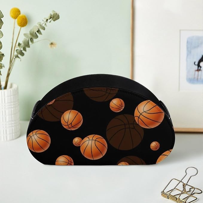 Remote Control Holder Black Basketball Sport 5 Compartment Table Organizer | PU Leather Desktop Caddy Box, Black Basketball Sport, Fit for Media Player, Stationery, Home Office Accessories