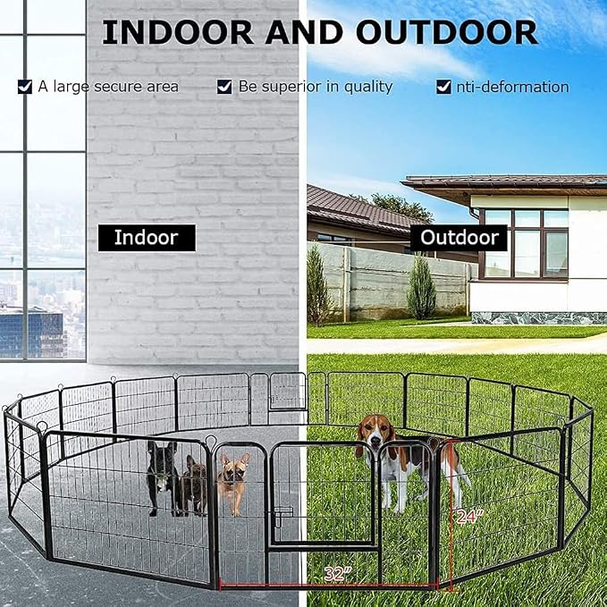 BestPet | Dog Playpen | 24", 16 Panels | Heavy Duty Metal Pet Exercise Pen | Indoor/Outdoor Fence Panels | Rust-Resistant, Removable, Tool-Free Setup | Anti-Skid, Expandable Design