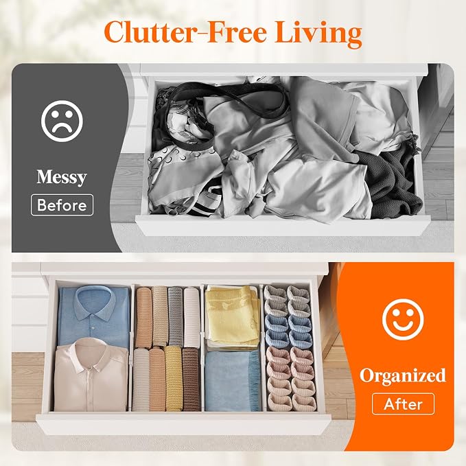 Lifewit 5 Pack 4" High Drawer Dividers, Adjustable Drawer Organizer Clothes | 13.8"-22.2" Expandable White Plastic Separators for Dresser, Kitchen, Cabinet, Nursery, Office, Socks & Underwear Storage