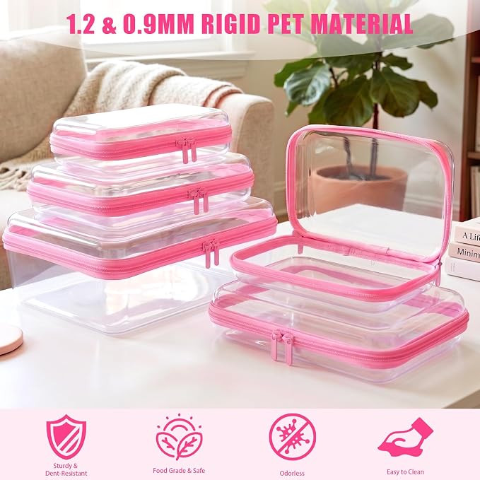 5 Pack Clear Hard Shell Zipper Diaper Bag Organizer Pouches (Pink)