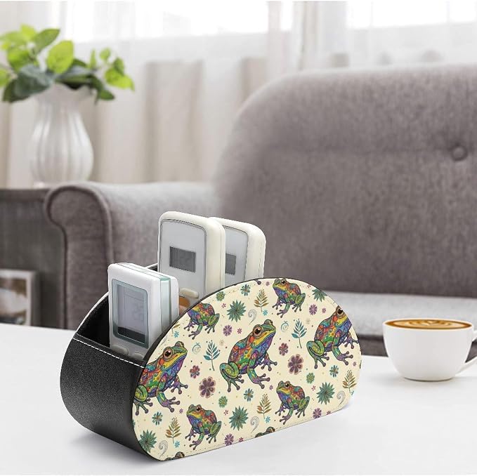 TV Remote Control Organizer Abstract Frog Caddy Box with 5 Compartment | Abstract Frog, PU Leather Desk Storage Bag Fits Controller, Makeup Brushes, Media Player, Office Supplies