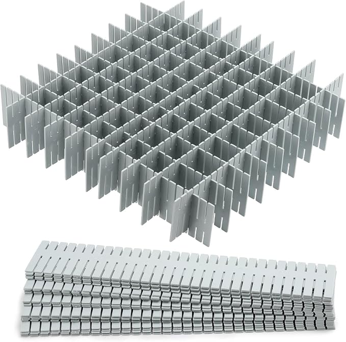 acDesign 40Pcs Drawer Dividers, Adjustable Drawer Organizer for Socks, Underwear, Lingerie, Makeup, Bedroom Office Kitchen Storage (Grey)