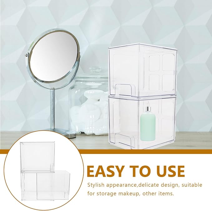 2 Pcs Makeup Storage Organizer Box with Drawers, Large Capacity Cosmetic Organizer, Pet Material Makeup Storage Container, Stylish and Simple Design for Vanity Desktop