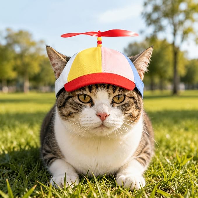 Pet Propeller Hat - Colorful Rainbow Helicopter Hat, Adjustable Cute Baseball Cap with Removable Propeller for Small Medium Dogs & Cats (Sizes S/L)