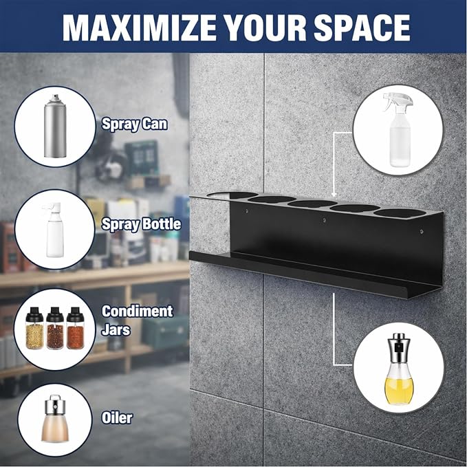 2 Pack Wall-Mounted Spray Bottle Holder, Heavy-Duty Steel Black Aerosol Can Storage Rack with 10 Holes, Spray Paint Can Organizer for Garage, Shop, Home, Tool Trailer & Service Truck