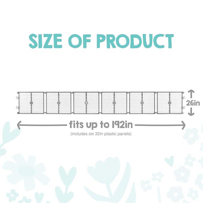 Regalo Safety 192" Plastic 2-in-1 Super Wide Baby Gate & Play Yard | Adjustable Playpen, For Doorways & Open Spaces, For Babies, Toddlers & Pets, Gray, Tested & Trusted for 30 Years