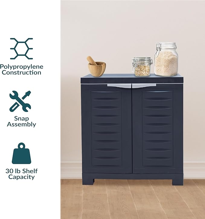 Sunnydaze 25.5" Garage Storage Cabinet with Adjustable Shelf, Charcoal | Heavy Duty Resin Storage Cabinet Resists Rust & Peeling, Easy-Clean Utility Cabinet with Doors for Garage, Closet, Office