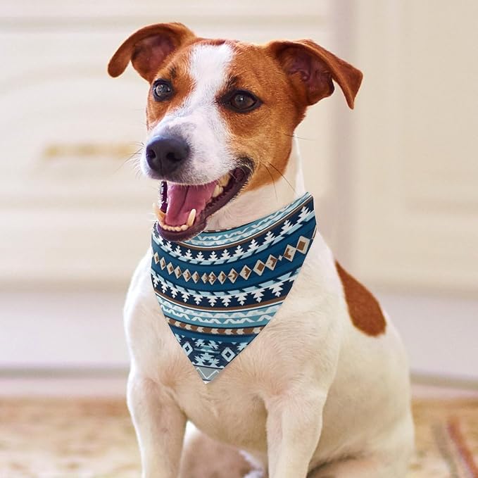 Lightweight and Soft Colorful Surf Blue Tribal Navajo Aztec Geometric Ethnic Pattern and Washable Triangle Pet Scarf, Adjustable Pets Daily Bib for Family Party, Beach Outings Use