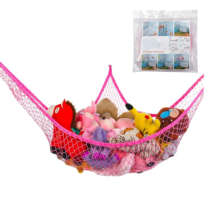 Toy Hammock, Stuffed Animals Hammock, Jumbo Toy Storage Net 83" Wall Sling Corner Extra Large Kids Children Mesh Toy Net Organizer (Pink, 83 Inch)