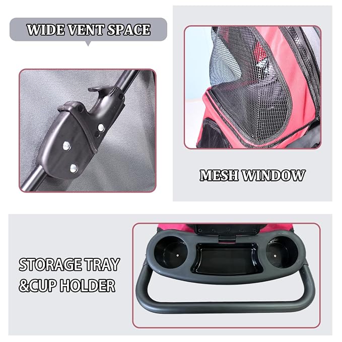 Jespet 4-Wheel Promenade Pet Stroller, Foldable Stroller with Cup Holder | Foldable Dog Stroller, Storage Basket & Cup Holder, Breathable and Visible Mesh for All-Season