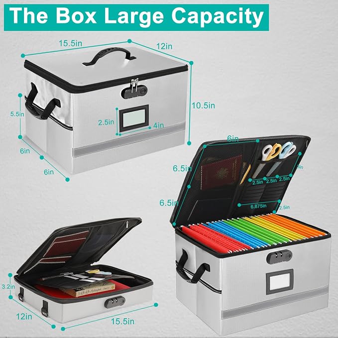 EXLIFBAG 2 Layer File Box with Lock, Portable Document Organizer Box with Handle, Fireproof File Box for Home Office, Legal File Organizer Storage