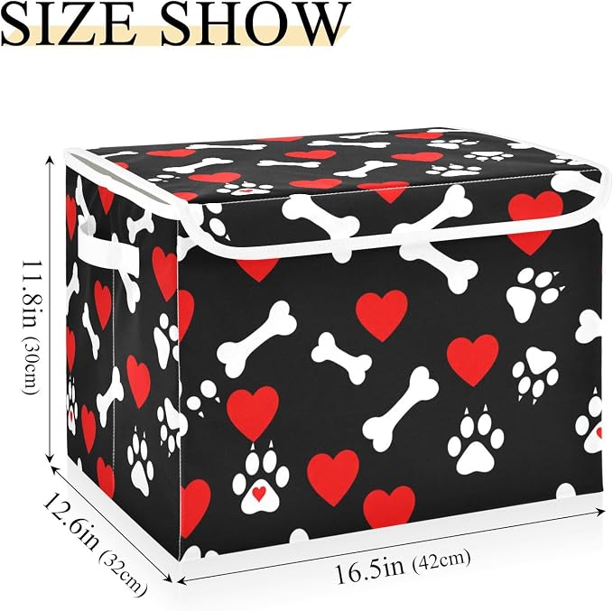 Bone Paw Fabric Storage Bins with Lid Foldable Storage Boxes 40L Baskets | Decorative Storage Boxes, Foldable & Stackable, Dust-Proof Flip Top, Reinforced Handles, For Home & Dorm, Clothes & Toy Box