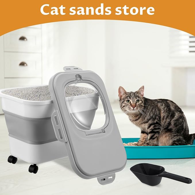 Cat Litter Storage Bin Container with Airtight Lids, Portable Cat Litter Storage Container with Wheels, Kitchen Cereal Rice Leakproof Sealable