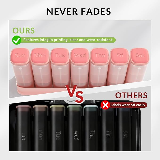 KOVIUU Weekly Pill Organizer 3X a Day, Large Daily 7-Day Pill Box, Pink | Detachable Pill Case with 3 Compartments | Travel Pill Container Holder for Vitamins, Supplements, Medications | BPA-Free