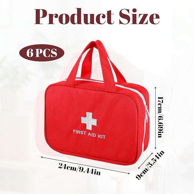 6 Pack First Aid Kit Bag Empty, Red Oxford Fabric Emergency Medical Pouch Trauma Storage Organizer for Car, Travel, Camping, Home, Office, Workshop & Outdoor Activities