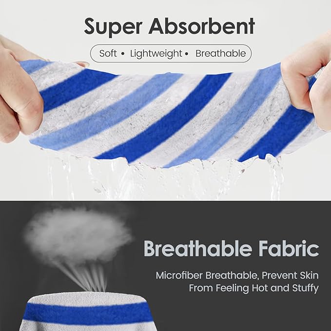 JML Bath Towels Set, Large Microfiber Bath Towel for Body, 2 Pack, 30" x 60", Oversized, Soft, Super Absorbent,Fast Drying, Perfect for Shower, Sauna, Gym, Sports, Fitness, Yoga, Cabana Stripe Blue