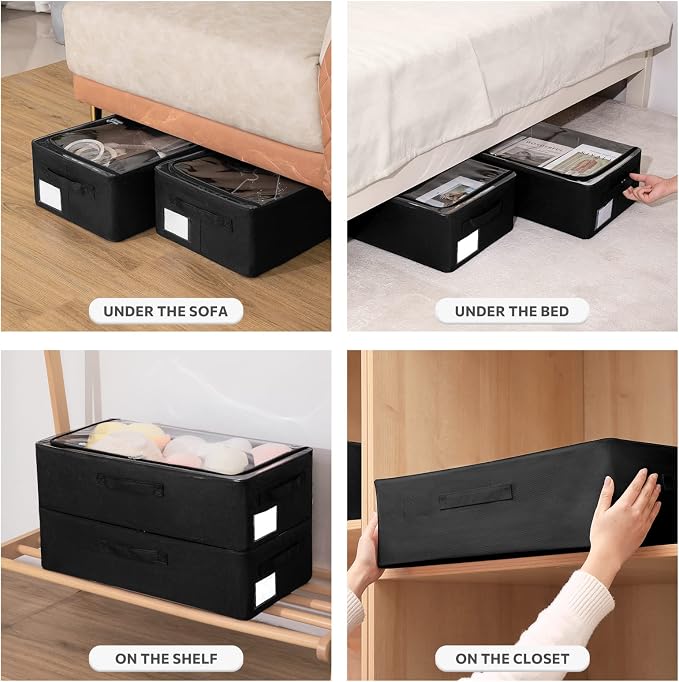 CYhom Under Bed Storage Bins Frame Storage Box Oxford Fabric Sturdy Underbed Container Foldable Stackable Large Capacity Clothes Organizer