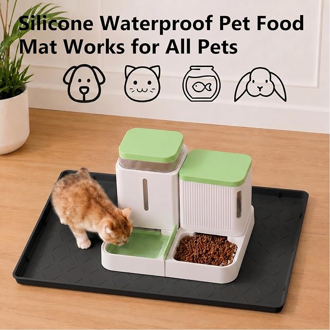 MateeyLife Silicone Waterproof Mat for Dog & Cat Food Mat 19"X12" | BPA-Free Non-Slip Pet Feeding Mat, Dog Food Tray for Food & Water Bowls, Protect Floor Against Spills, Classic Black