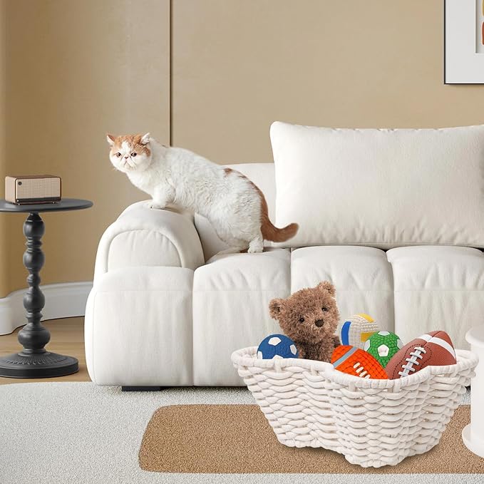 JJSQ Dog Toy Basket for Storage, Pet Toy Organizer Bin, Cotton Rope Baskets for Oraganizing, Bone Shape Basket Handmade 17" x 13" x 7"