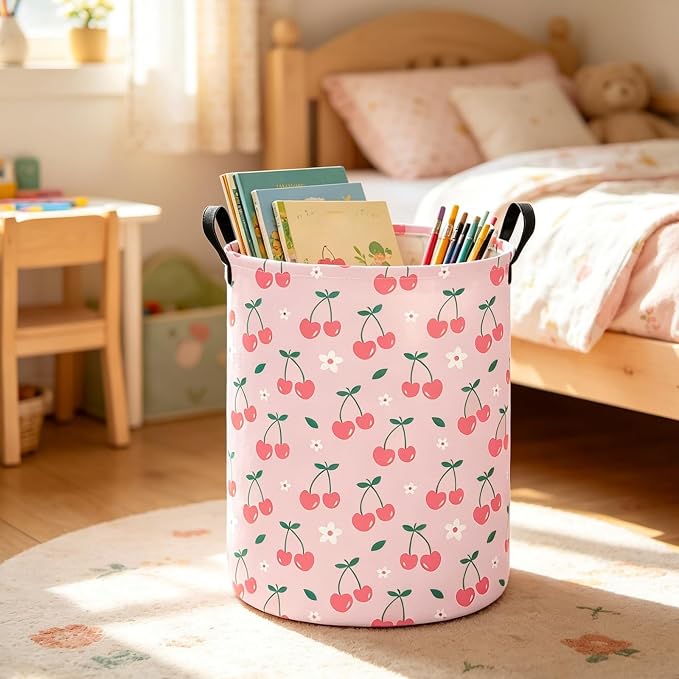 Cherry Fabric Storage Bin Nursery Organizer Basket | Organizer Bin Dirty Clothes Collapsible Waterproof for College Dorms, Boys and Girls Bedroom,Bathroom