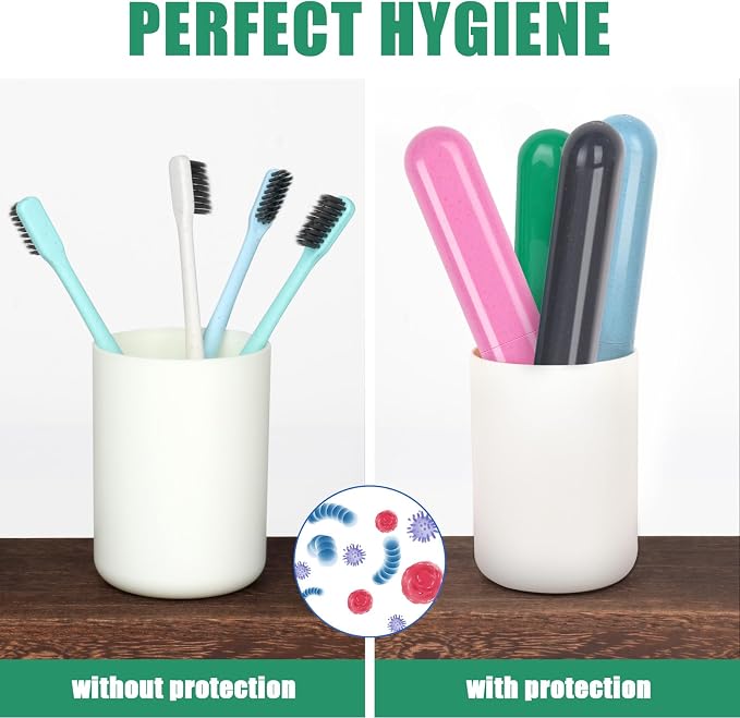 Hooqict 4 Pack Travel Toothbrush Case Portable Travel Toothbrush Holder Plastic Toothbrush Container Protector Cover for Traveling, Camping, Home, School, Business