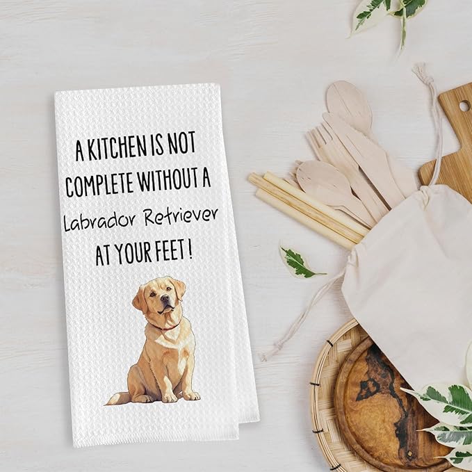 Labrador Retriever Dish Towels - Funny Yellow Lab Gifts Decorative Waffle Weave Kitchen Towels, Labrador Retriever Gifts Hand Tea Towels (16×24 Inches)