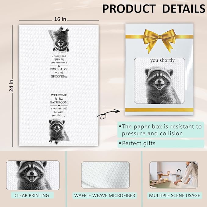KIDEAR Funny Raccoon Bathroom Decor Welcome to The Bathroom Hand Towel,1 PCS Cute Raccoon Kitchen Towels for Toilet Wall Decorations,Cute Animal, Gifts for Women, Pet Owners Housewarming - A01
