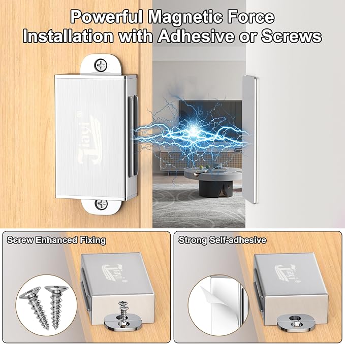 Jiayi 12 Pack Self Adhesive Magnetic Door Catch Heavy Duty 17lb Stainless Steel Cabinet Magnets for Kitchen Wardrobe Drawer Cupboard Door Latch Closure