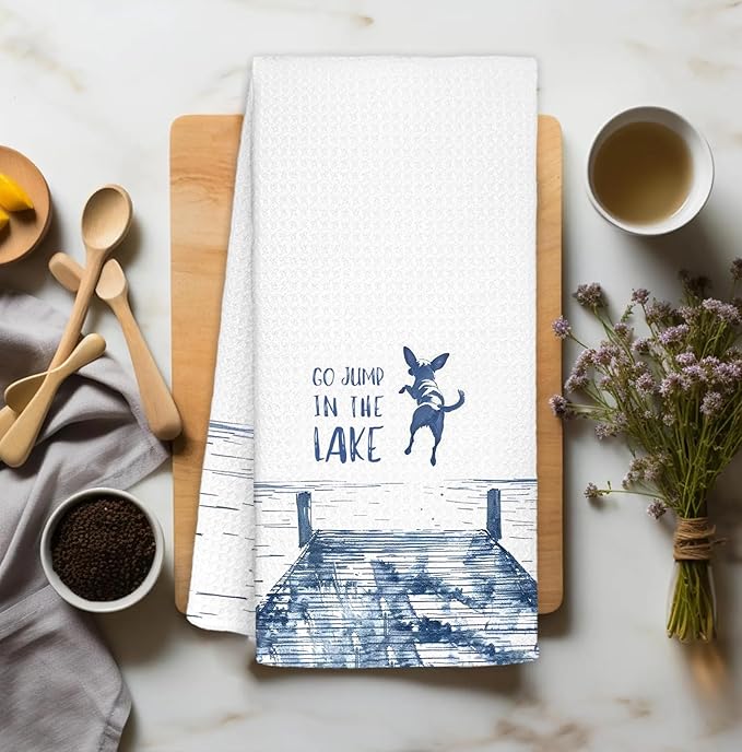 Chihuahua Lake House Decor Dish Towels,Lake House Gifts,Funny Lake Dog Kitchen Towels Decorative,Dog Lover Mom Gifts Hand Towels Drying Cloth for Kitchen Bathroom Decor,16x24 Inch
