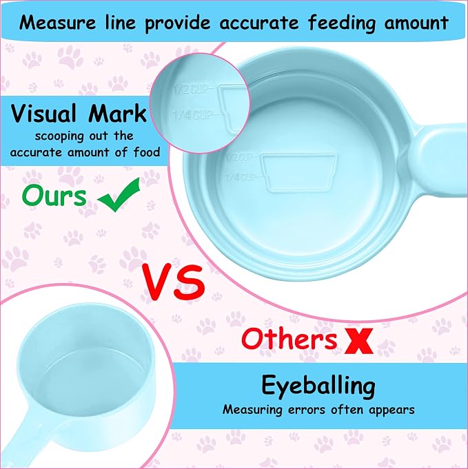 Joyinjojo Dog Cat Food Scoop - Pet Food Scoop Dog Food Measuring Cup 1/2 1/4 Cup, Comfortable Long Handle for Easy to Scoop Food, Blue 1/2 Cup