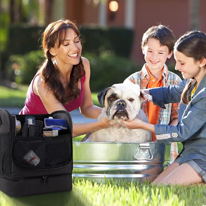 Dog&Cat Grooming Supplies Bag,Adjustable Compartments Grooming Bag for Pet | Wall Mounted Dog Grooming Bag/Cat Grooming Bag for Dog Clippers/Wipes/Hair Remover/Nail Trimmer/Brush/Comb/Shampoo