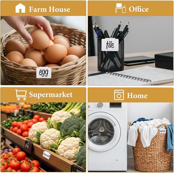 16Pcs White Clip-On Basket Labels, 3.5x2.5 Inch Removable PVC Labels with Holders for Storage Bins, Pantry & Closet Organization, Removable Label Holders