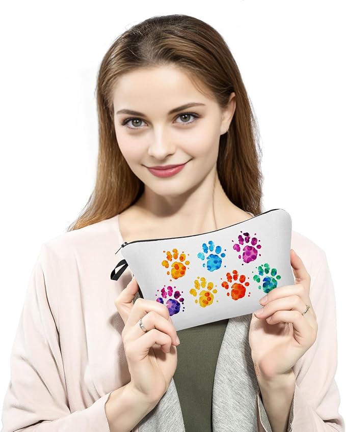 Colorful Dog Paw Makeup Bag for Women Travel Cosmetic Organizer Bag Teacher Appreciation Gifts Small Zipper Toiletry Bag