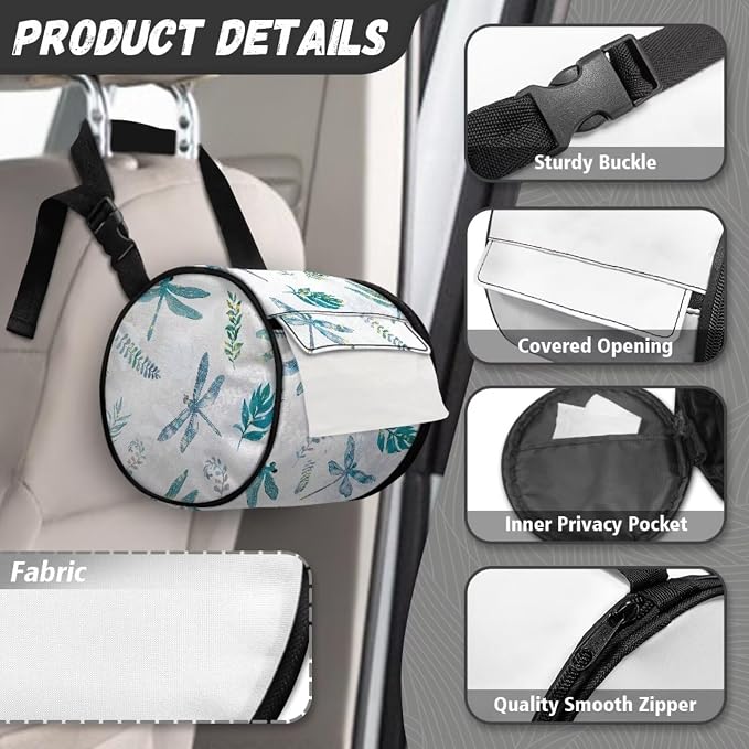 Hanging Paper Tower Holder Wall Mounted Cylinder Toilet Paper Roll Storage Holder with Adjustable Strap Easy to Install 6.3 * 6.3 * 6.3 Inch,Vintage Dragonfly