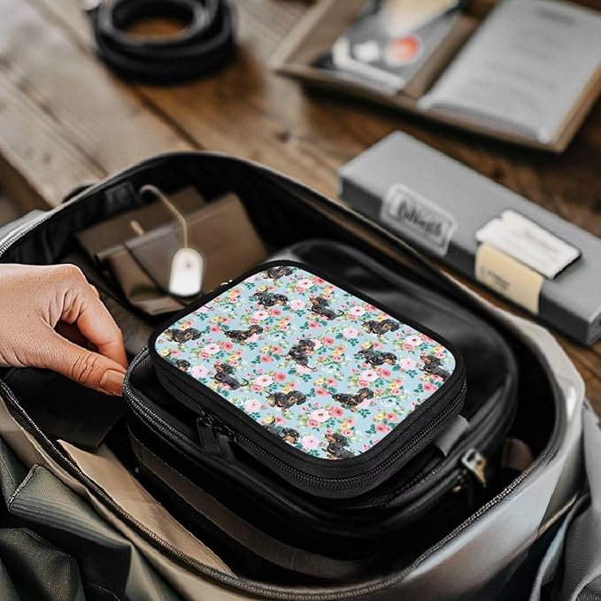 Dachshund and Flower Print Pet First Aid Kit for Dogs,Pet Emergency Kit for Dogs Travel Kit Bag Cute First Aid Pouch for Pets for Hiking