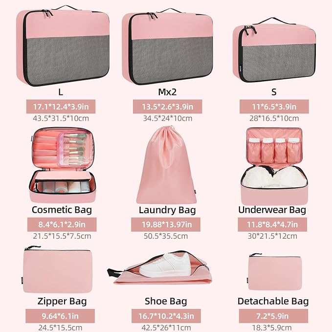 BAGAIL 8 Set/9 Set Packing Cubes Luggage Packing Organizer for Travel, Suitcase Packing Bags for Travel Accessories