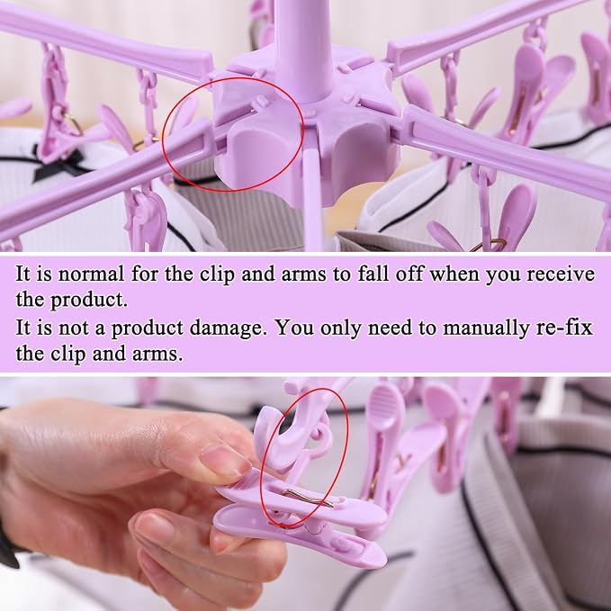 Clothes Sock Drying Hanger with 24 Clips,Foldable Hanging Rack | hanger with 24 clips for drying,drying rack clothing, for Lingerie Baby Clothes Drying Towels laundry hanger(Pink)