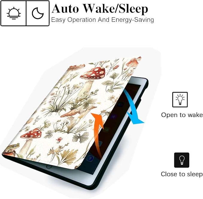 for Microsoft Surface Pro X/Pro X Plus-13 2019/2020/2021/2024 Tablet Case,Auto Wake/Sleep,Adjustable Stand Protective Cover - Watercolor Mushroom Frog