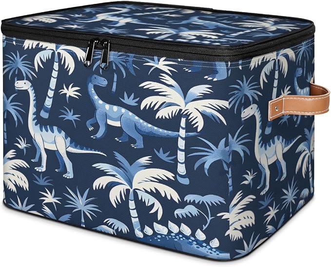 Dinosaur Palm Tree Storage Box with Zipper Lid