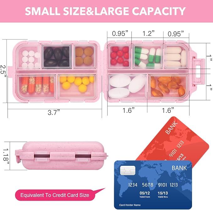 Travel Pill Organizer with 189 Medicine Labels & Stickers - 7 Day Pill Organizer (Pink, 1 Pack)