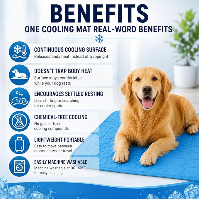 Dog Cooling Mat, 2026 Upgraded Pet Ice Silk Mat(Bule,M-24×20") | Washable Dog Cooling Pad with Soft PP Cotton Padding, Breathable Dog Bed Matfor Dogs & Cats