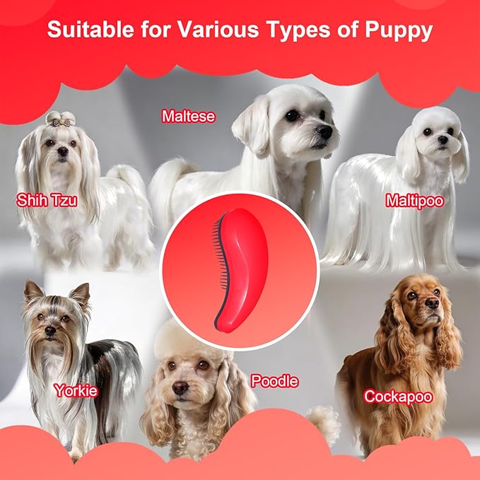 Small Dog Brush - Puppy Hair Brush- Grooming Tool for Teddy, Yorkies, Maltese, Shih Tzu, Chihuahua (Rose Red)