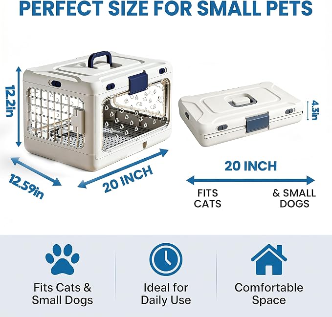 Foldable Hard Cat Carrier, Transparent Pet Crate for Cats & Small Dogs, Collapsible Travel Kennel with Ventilation & Urine Pad Mesh Grid, Portable Travel cage, Essential for pet Travel, Yellow