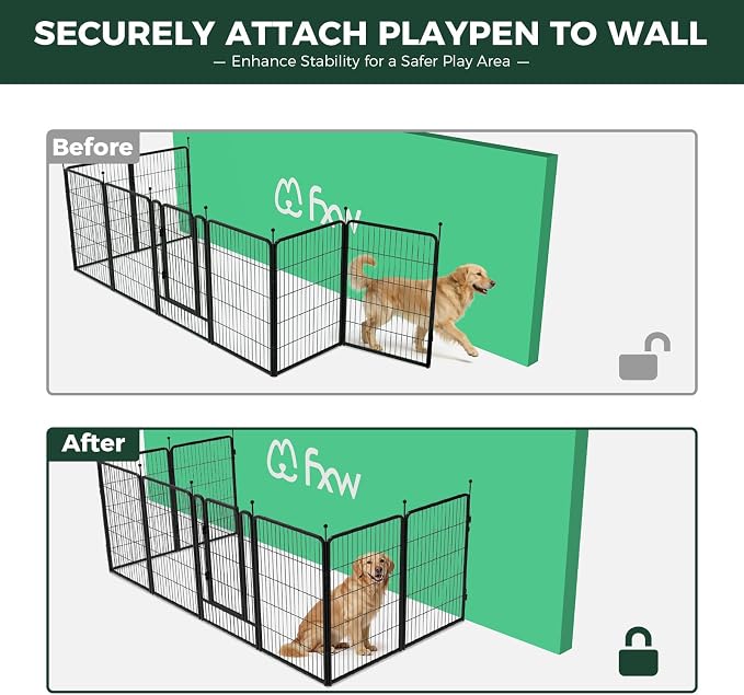 FXW Rollick Dog Playpen with Fence-to-Wall Anchors, 40" H, 8 Panels | Heavy-Duty & Easy setup Play Area, Flexible Boundaries, Indoor & Yard, For Medium & Large Dogs, Patented