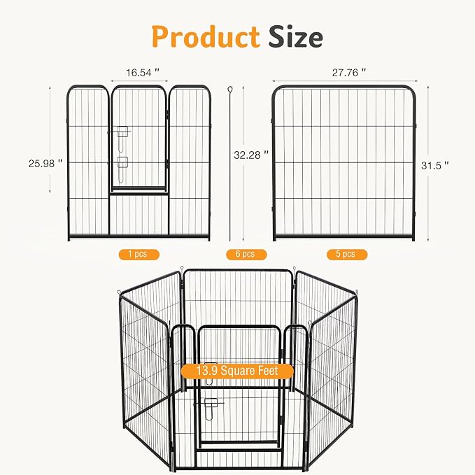 NEWBULIG Indoor Dog Playpen 6 Panels 32 Inch, Metal Foldable Dog Fence | Heavy Duty Exercise Pet Pen, Foldable Portable, Outdoor RV Camping, Yard Garden, Medium Dogs