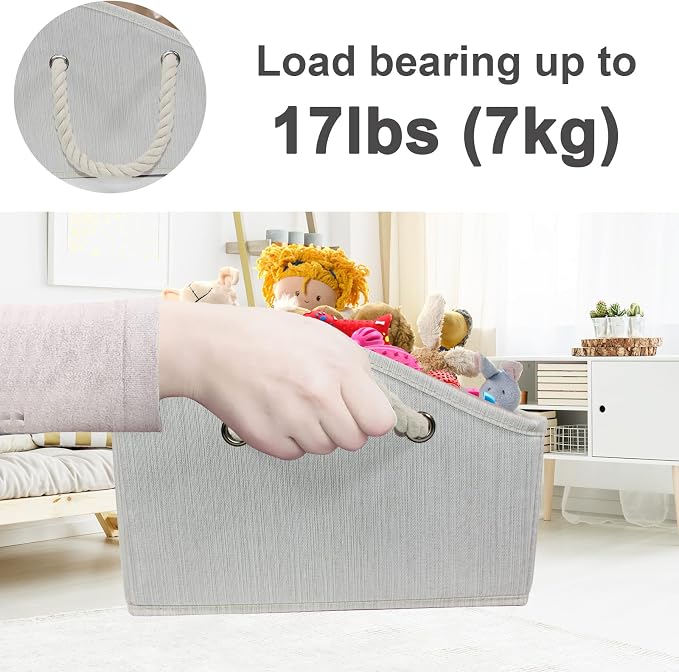 Trapezoid Fabric Dog Toy Basket with Rope Handle - Storage Organizer for Pet Toys - Personalizable - Beige