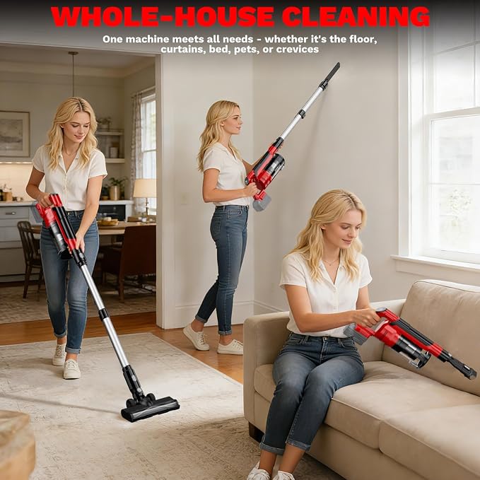 Cordless Vacuum Cleaner for Milwaukee M18 Battery, 8-in-1 Stick Vacuum with Pet Brush, 35KPA Suction, 350W Brushless Motor, Smart Touchscreen, HEPA Filter, for Carpet Floor Car (Battery Not Included)