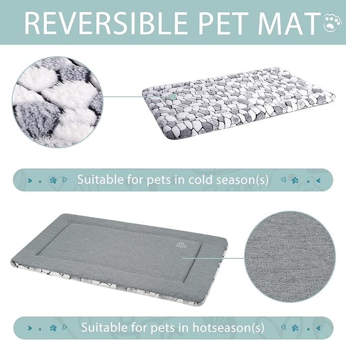VANKEAN Reversible Crate Pad Cool/Warm Washable S-XXL Grey Stone