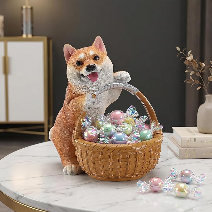 Resin Shiba Inu Storage Basket, Decorative Catchall Tray for Keys & Candy, Desk Organizer Bowl for Home Office, Room Decor Accessories