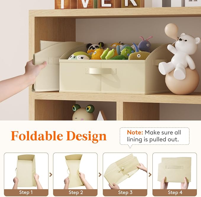 Lifewit Trapezoid Closet Storage Bin for Shelf, 6 Packs 19L, Beige | Non-woven Closet Organizer Baskets with Handles, Foldable Clothes Containers Boxes for Clothing, Book, Purse, Large
